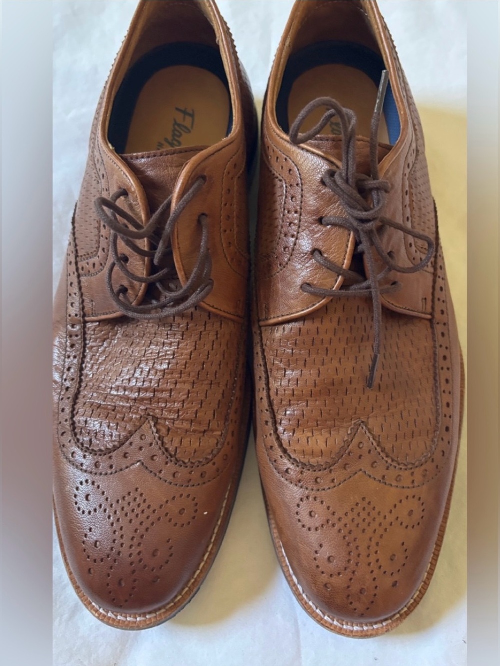 Flag Ltd F-XLite InnoGel Men’s 8M Brown Leather Wingtip Oxford Dress Shoes